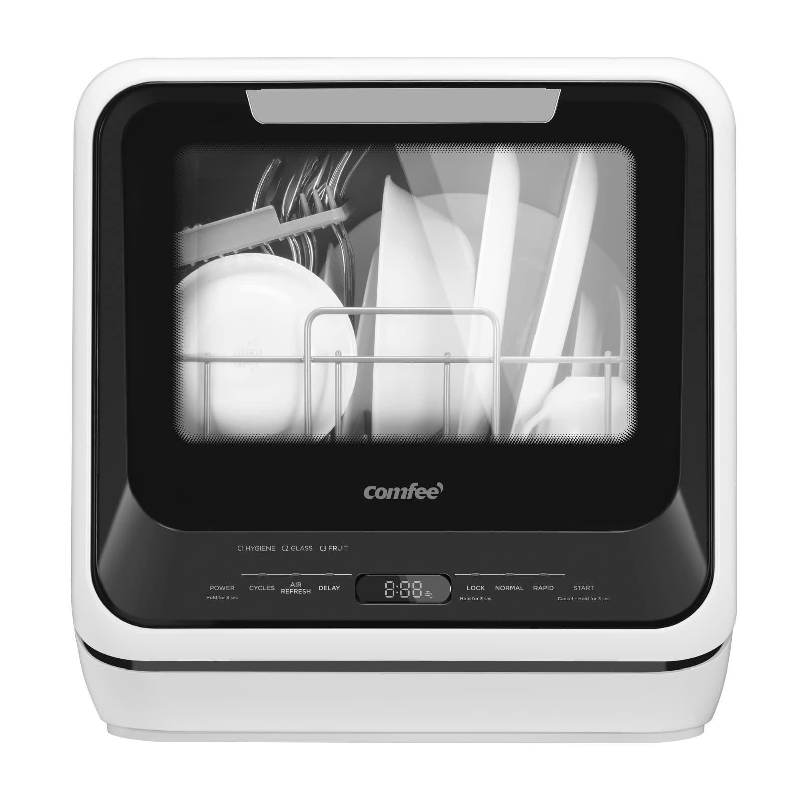 White Mini Dishwasher with 6 Programs Dual Spray System