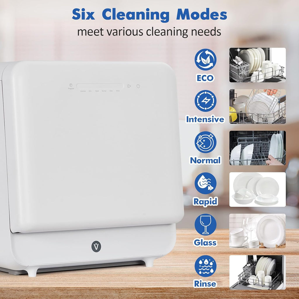 Compact Countertop Portable Dishwasher 6 Washing Programs