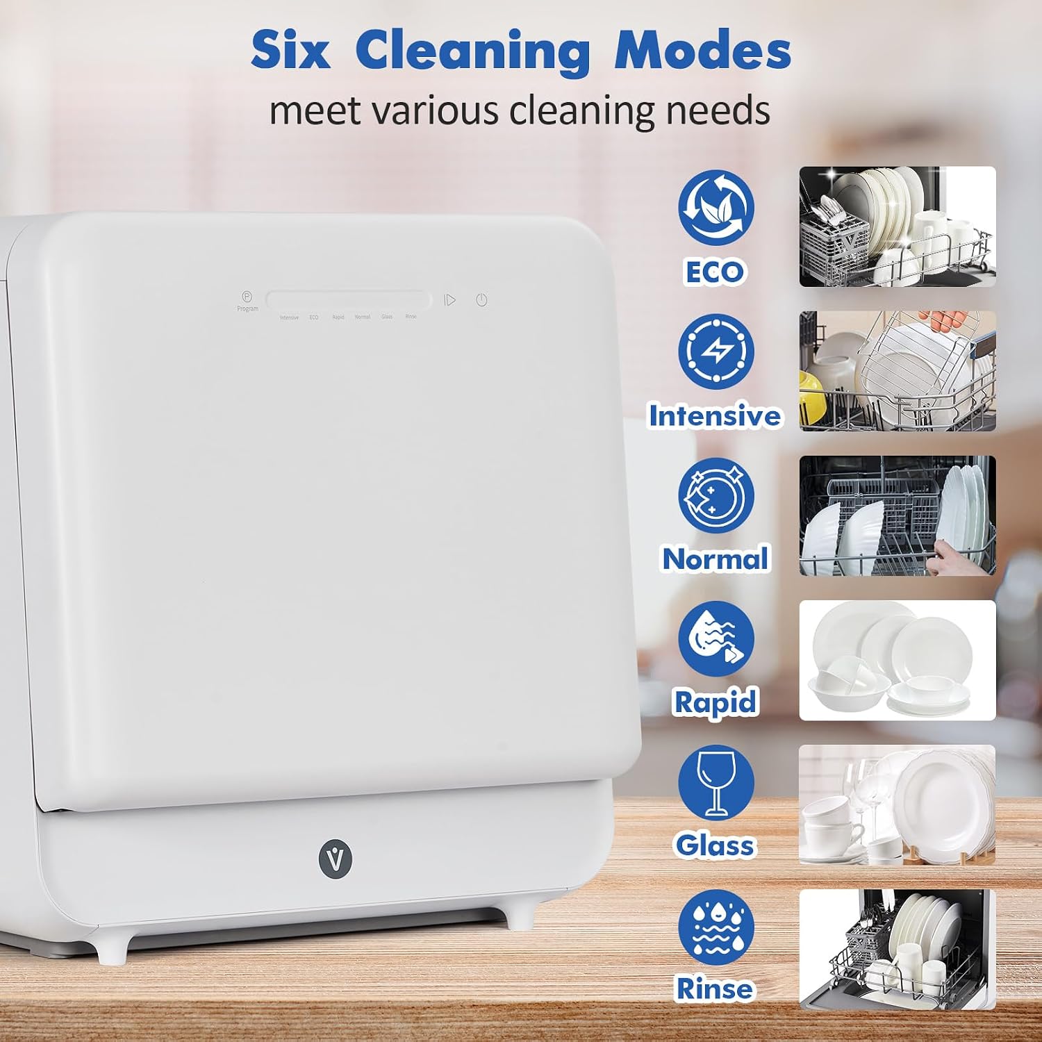 Compact Countertop Portable Dishwasher 6 Washing Programs