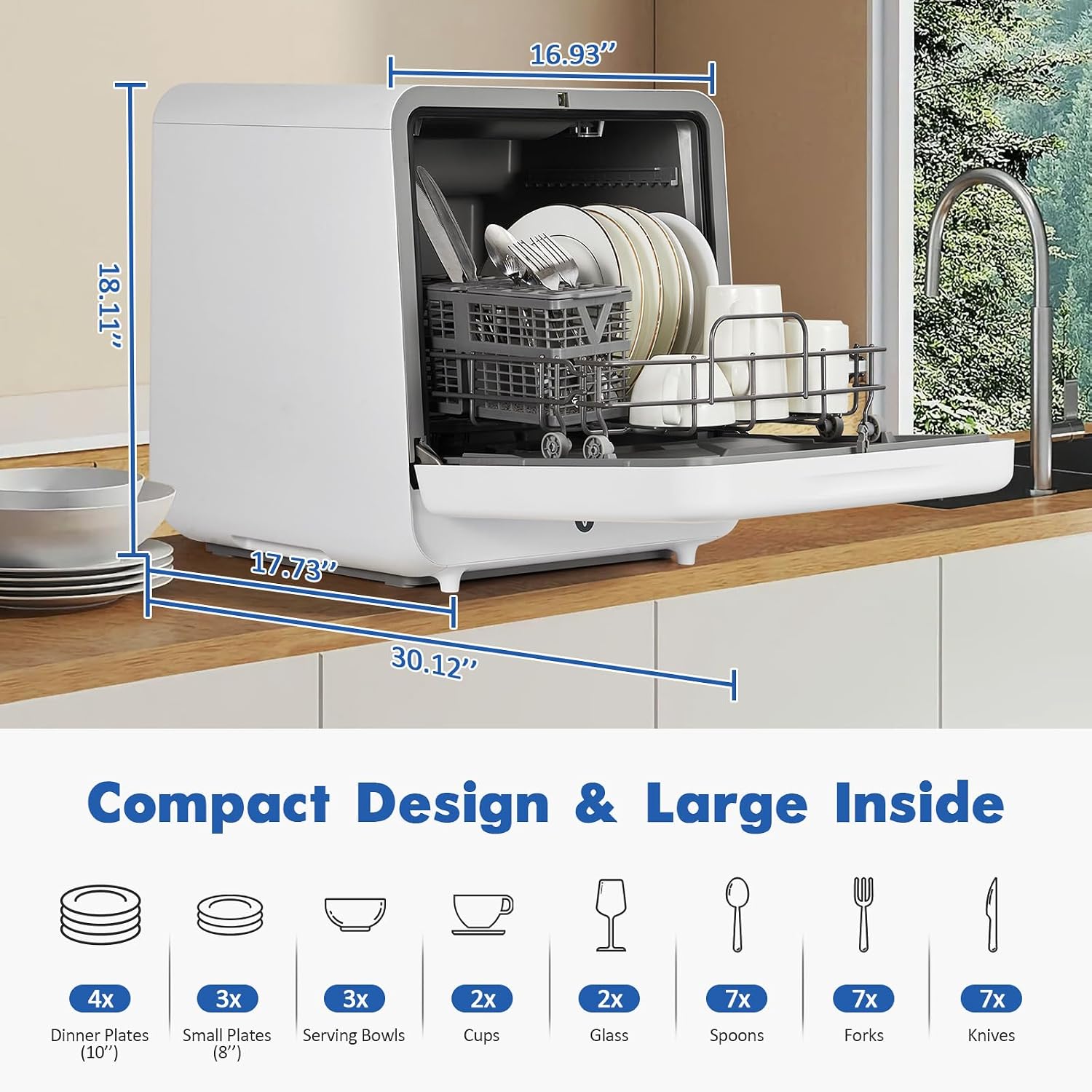 Compact Countertop Portable Dishwasher 6 Washing Programs