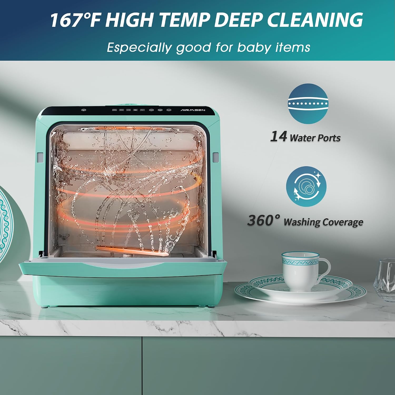 Mini Countertop Dishwasher Built-in Water Tank 5 Programs