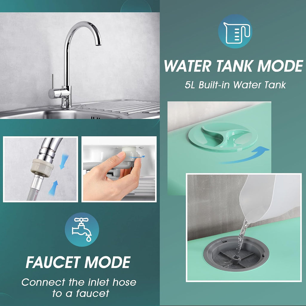 Mini Countertop Dishwasher Built-in Water Tank 5 Programs