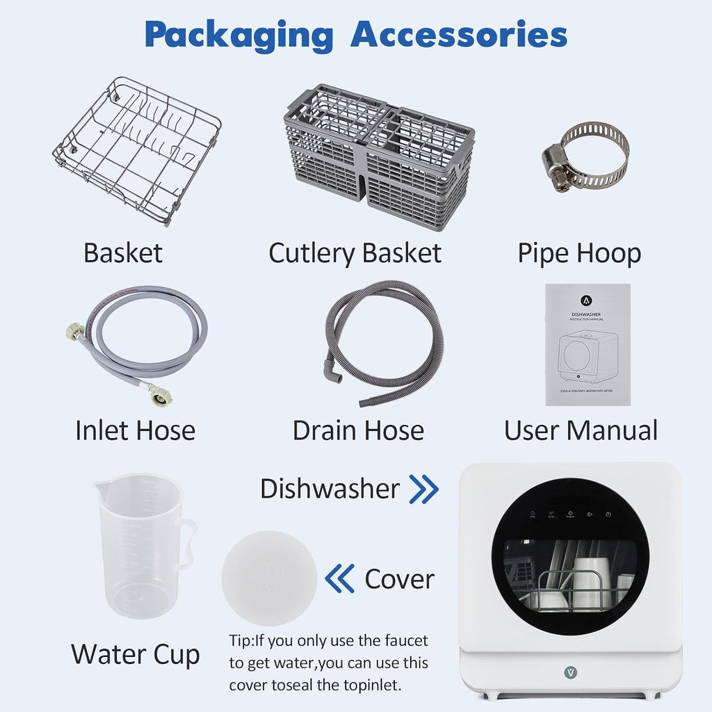 Compact Countertop Portable Dishwasher 6 Washing Programs