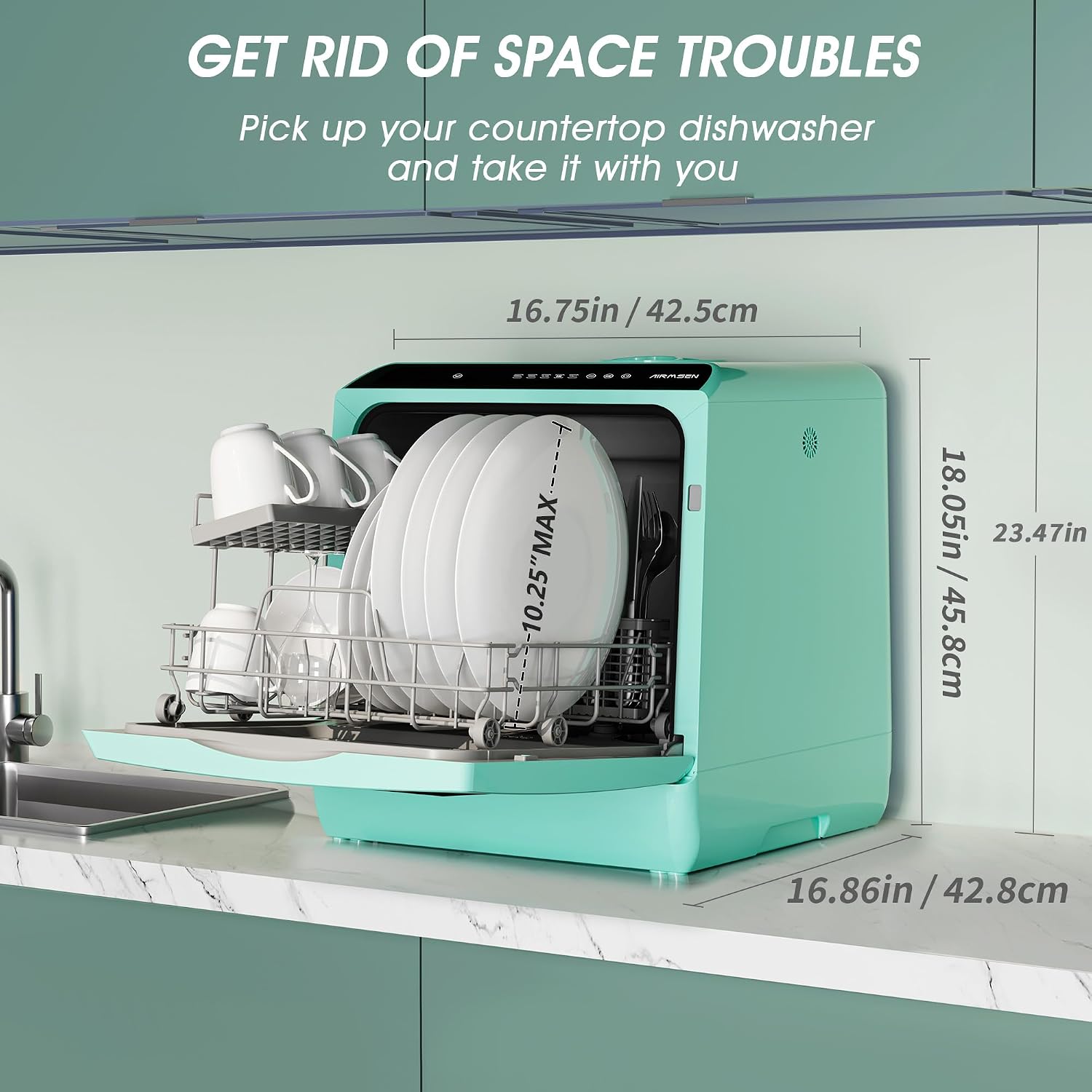 Mini Countertop Dishwasher Built-in Water Tank 5 Programs